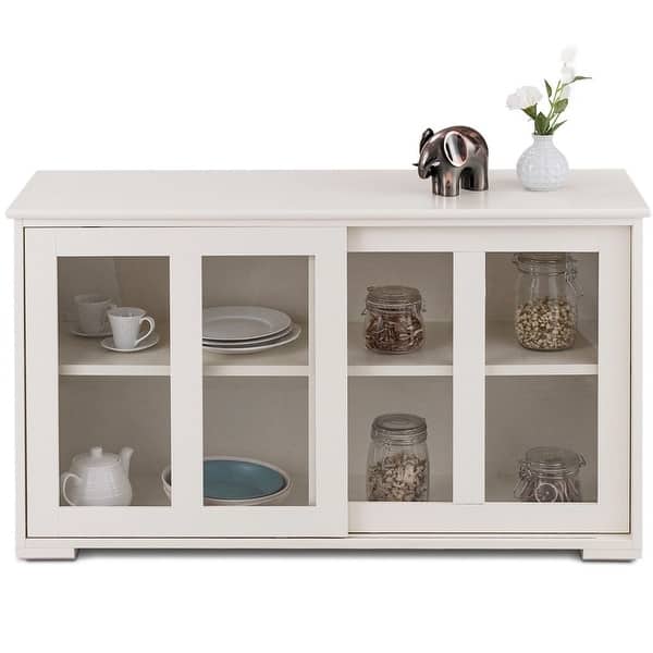 Shop Modern White Wood Buffet Sideboard Cabinet With Glass Sliding
