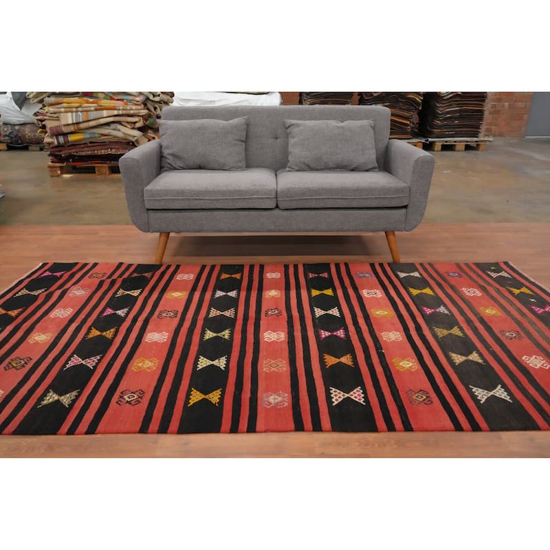 Hand Woven Oriental 100% Wool Carpet Southwestern Tribal Oranges & Rust Kilim Area Rug - 8' 9'' X 4' 8''
