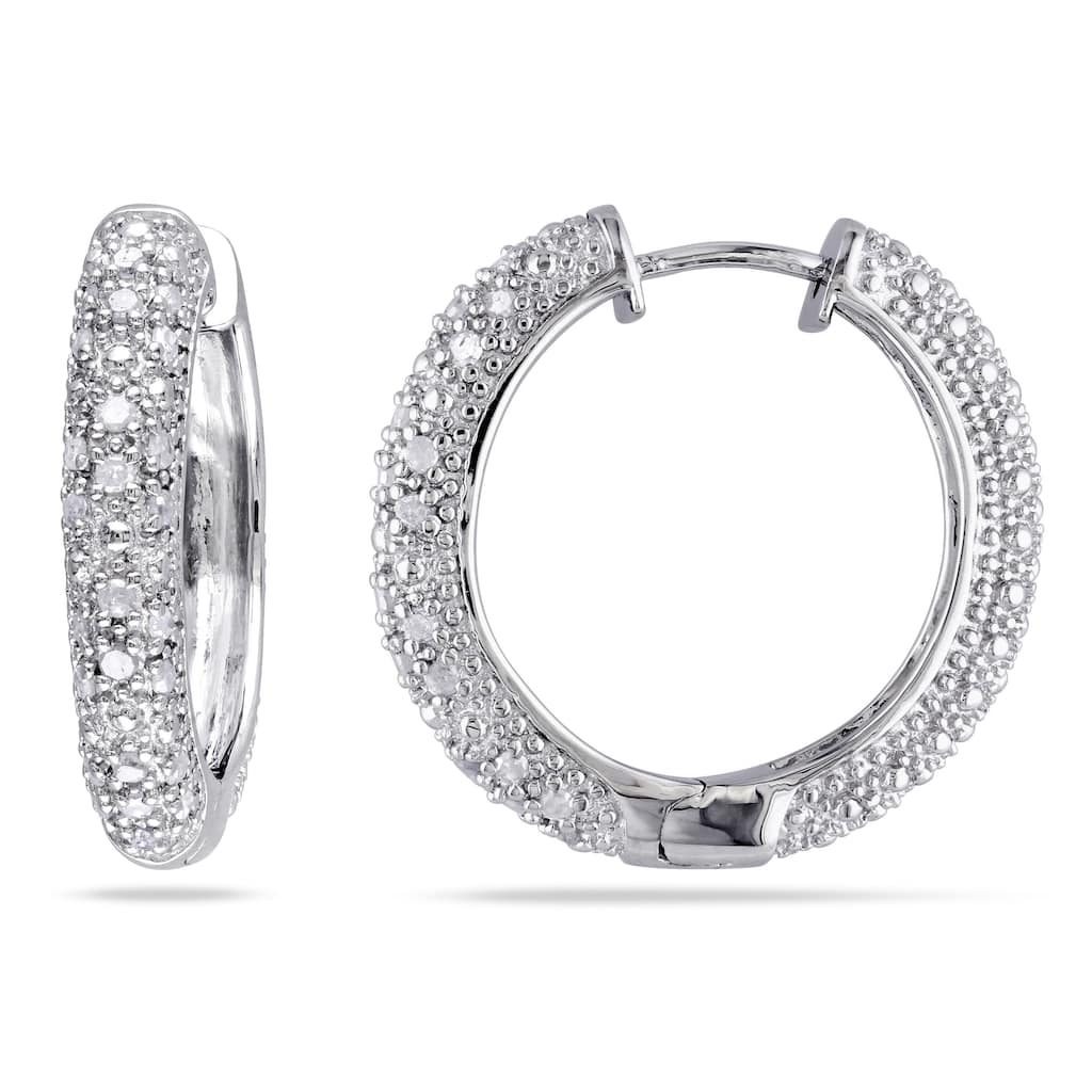 Miadora Sterling Silver 1/2ct TDW Diamond Hoop Earrings - 23.4 mm x 4.4 mm - 23.4 mm x 4.4 mm