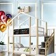 preview thumbnail 1 of 9, House Bunk Bed with White Storage Staircase and Blackboards, Twin Over Twin White