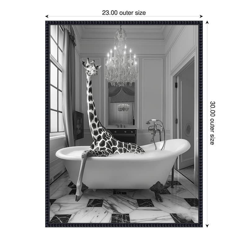 Giraffe Glam Soak by Niky Rahner Framed Canvas Wall Art - 23 x 30 in