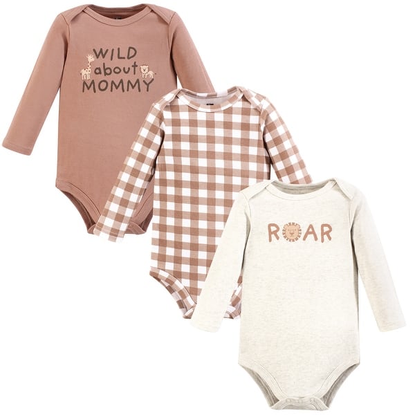 slide 1 of 1, Hudson Baby Cotton Long-Sleeve Bodysuits, Rustic Roar 0-3 Months - Rustic Roar