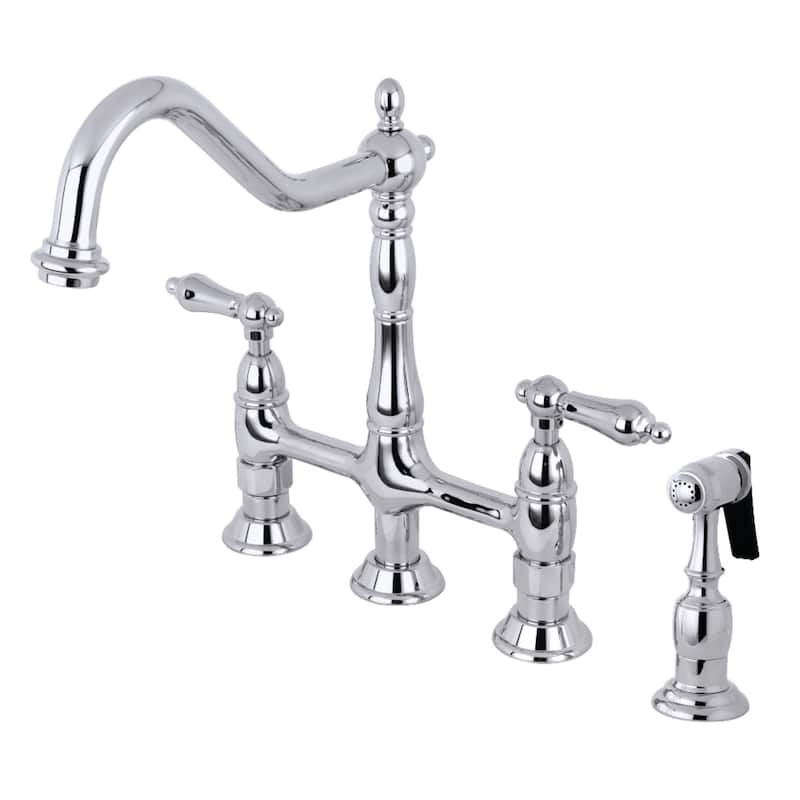 Heritage Bridge Kitchen Faucet with Brass Sprayer - Polished Chrome