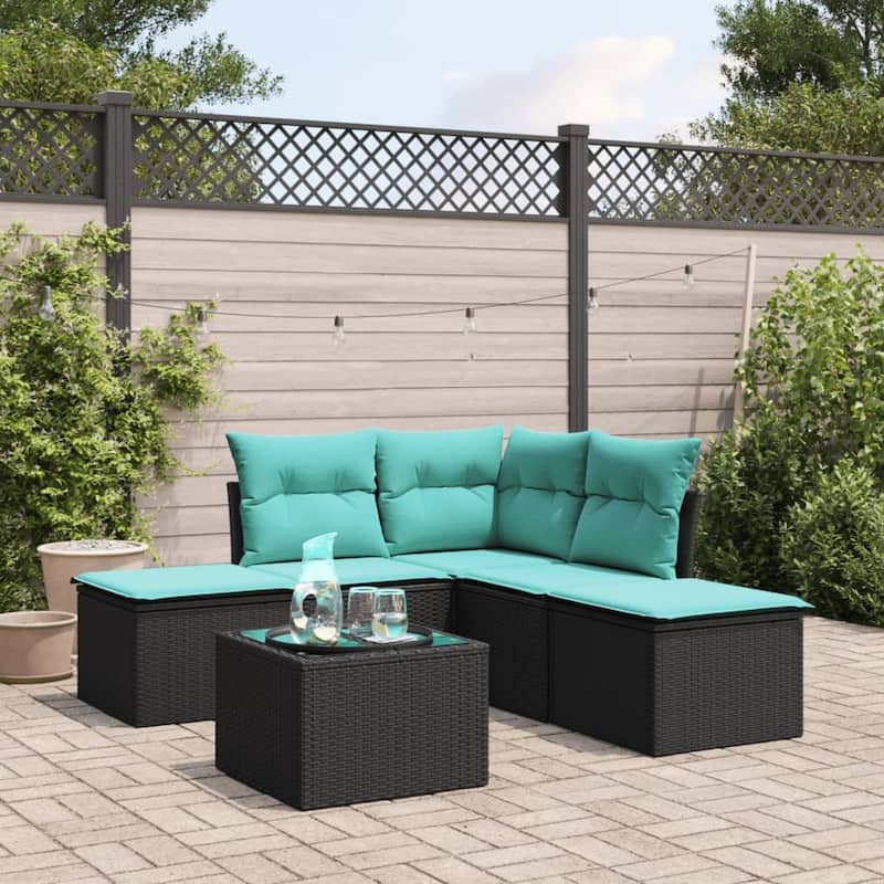 vidaXL Patio Sofa Set with Cushions Outdoor Furniture 6 Piece Poly Rattan - 67.7x27.2x67.7-With table