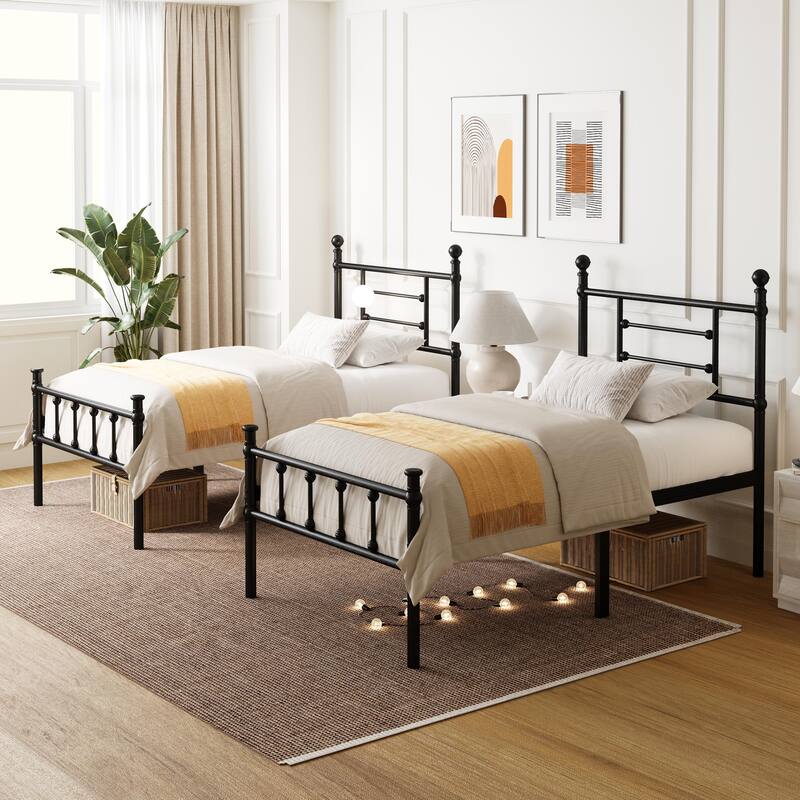 Black Metal Bed Frame with Headboard and Underbed Storage, Easy Assembly