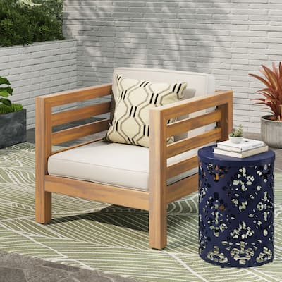 Roomfitters Accent Outdoor Wooden Armchair with Cushions, Outdoor Patio Lounge Chair