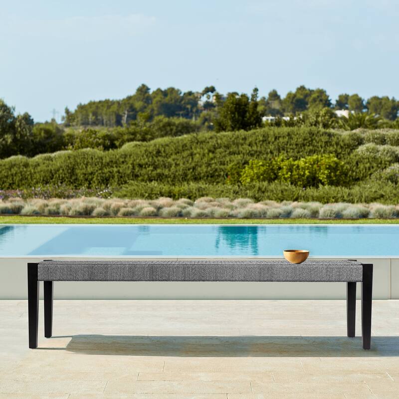 Camino 71" Solid Wood and Rope Indoor Outdoor Dining Bench - Grey Rope / Dark Wood