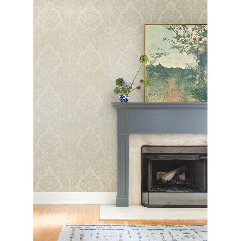 A-Street Prints Shadow Cream Flocked Damask Wallpaper
