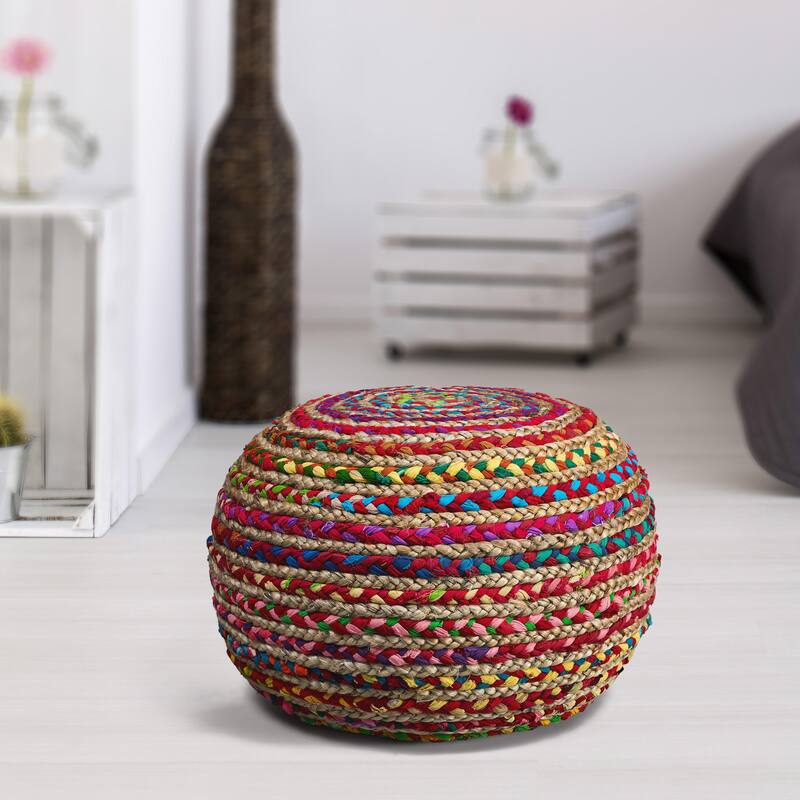 Sevita Boho Braided Jute Pouf Ottoman ( 14" x 20" )