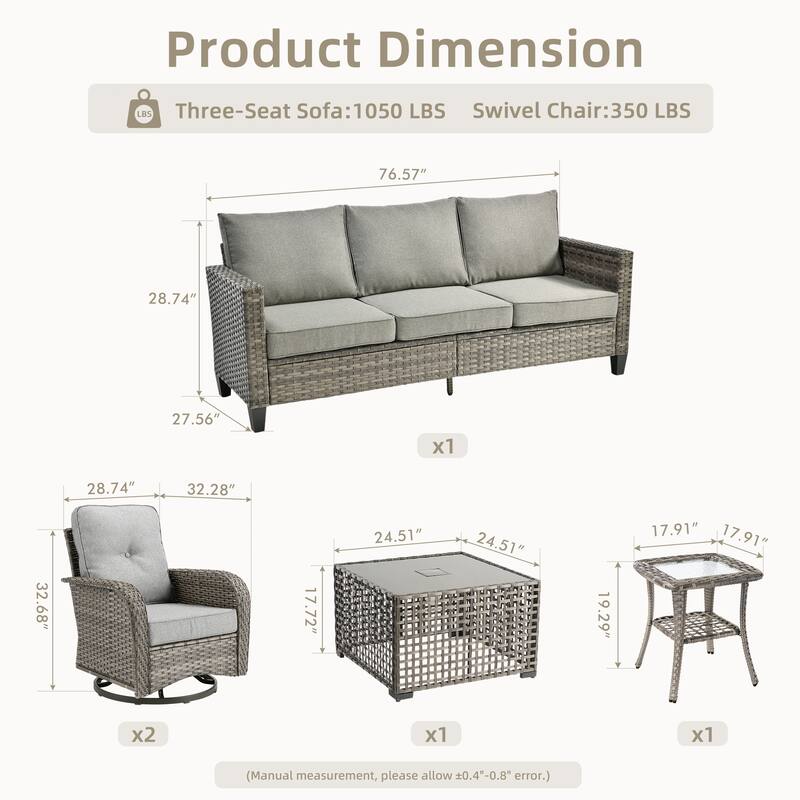 XIZZI Outdoor Patio Furniture Grey Wicker Conversation Seating Set