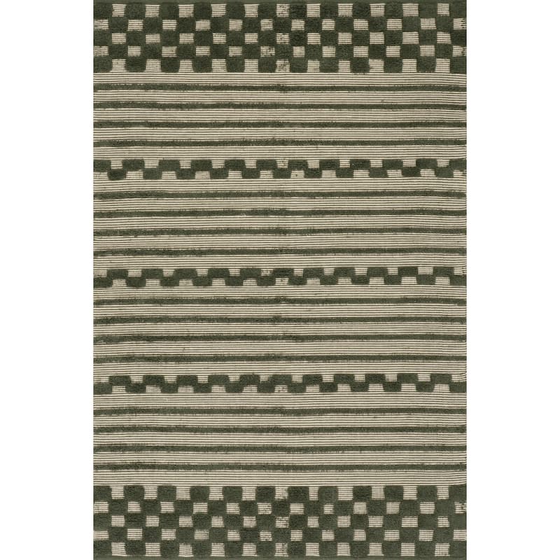 Carmeon Hamilton Nubi Bohemian Striped Hand Woven Rug - 6' x 9' - Green - Rectangle