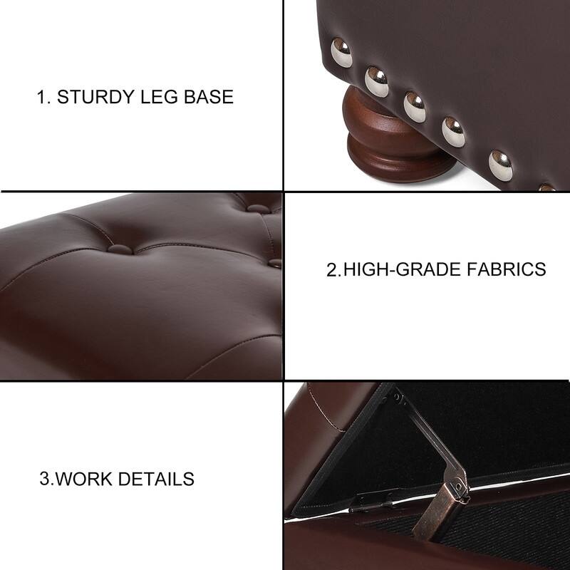 Adeco Contemporary Bench Lift-top Storage Ottoman