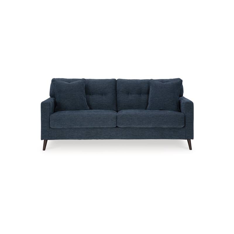 Bixy Sofa, 79 Inch Dark Blue, Track Armrests, 2 Accent Throw Pillows