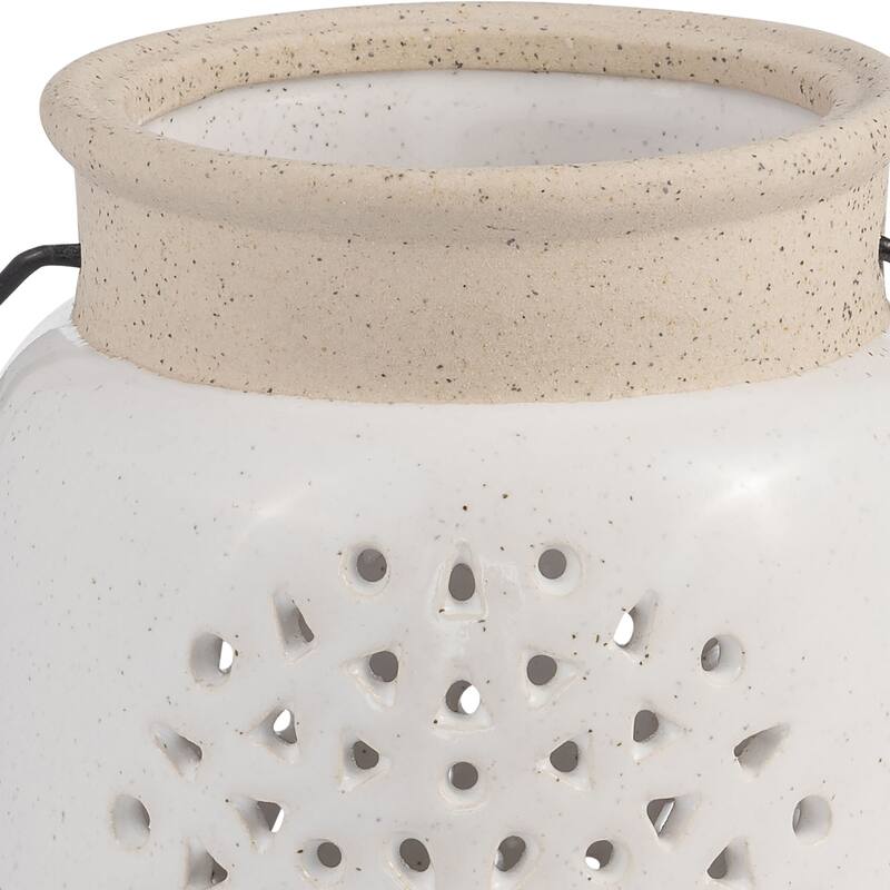 Ceramic Cylinder Flower Cut-Out Lantern - Ivory, 6 in.