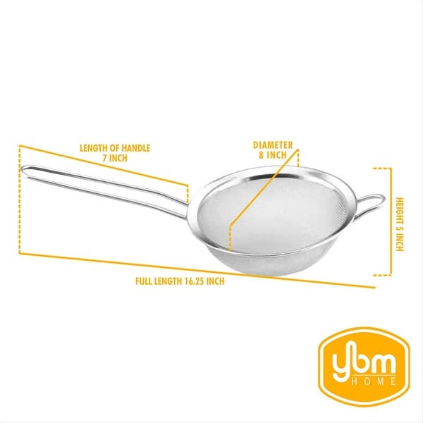 dimension image slide 1 of 4, YBM Home Stainless Steel Fine Mesh Strainer Colander Sieve with Handle for Rinsing Grains Beans Rice Fruits