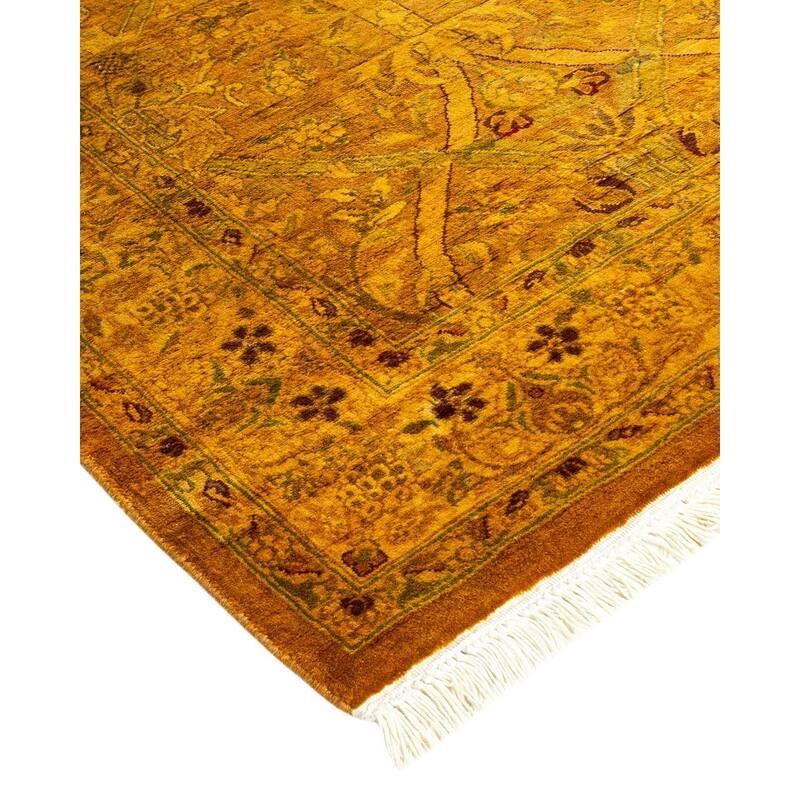 Overton Hand Knotted Wool Vintage Inspired Modern Contemporary Overdyed Yellow Area Rug - 2' 6" x 15' 5"