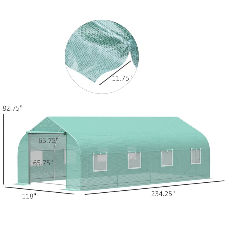 Outsunny 20' x 10' x 7' Tunnel Greenhouse Large Walk-In Warm House Deluxe High GardenHot House with 8 Roll Up Windows