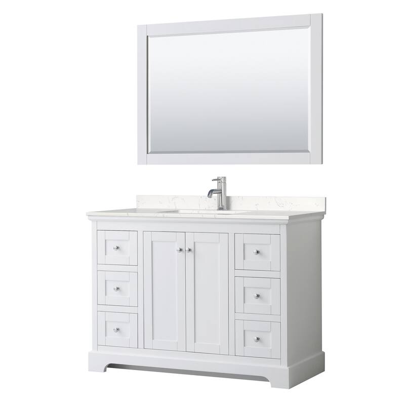 Wyndham Collection Avery 48" Free Standing Single Basin Vanity Set - White / Carrara Cultured Marble Top / Polished