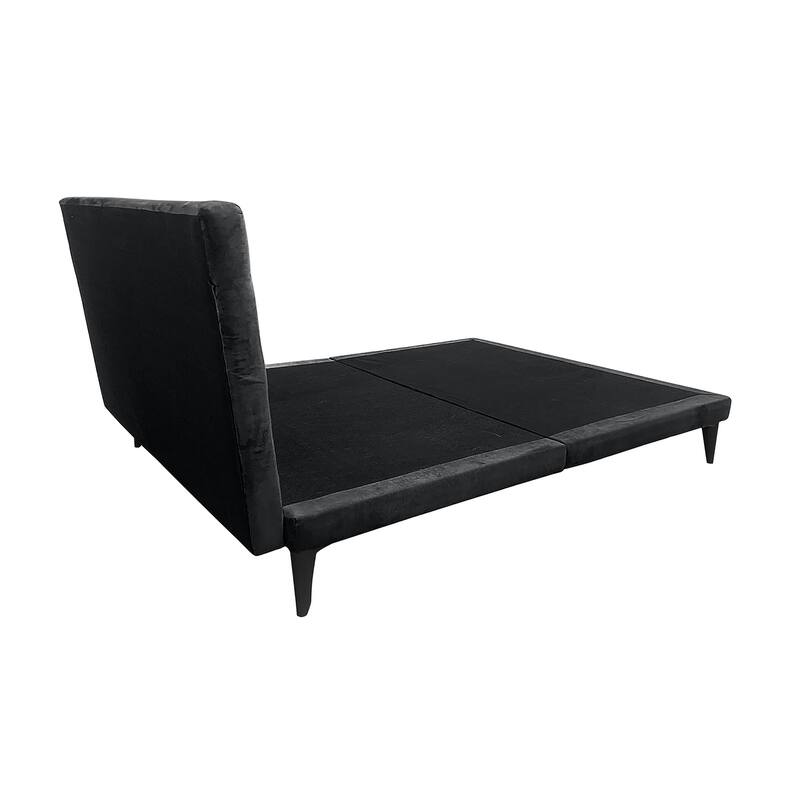 Blor King Size Platform Bed, Dark Gray Polyester Upholstered, Metal