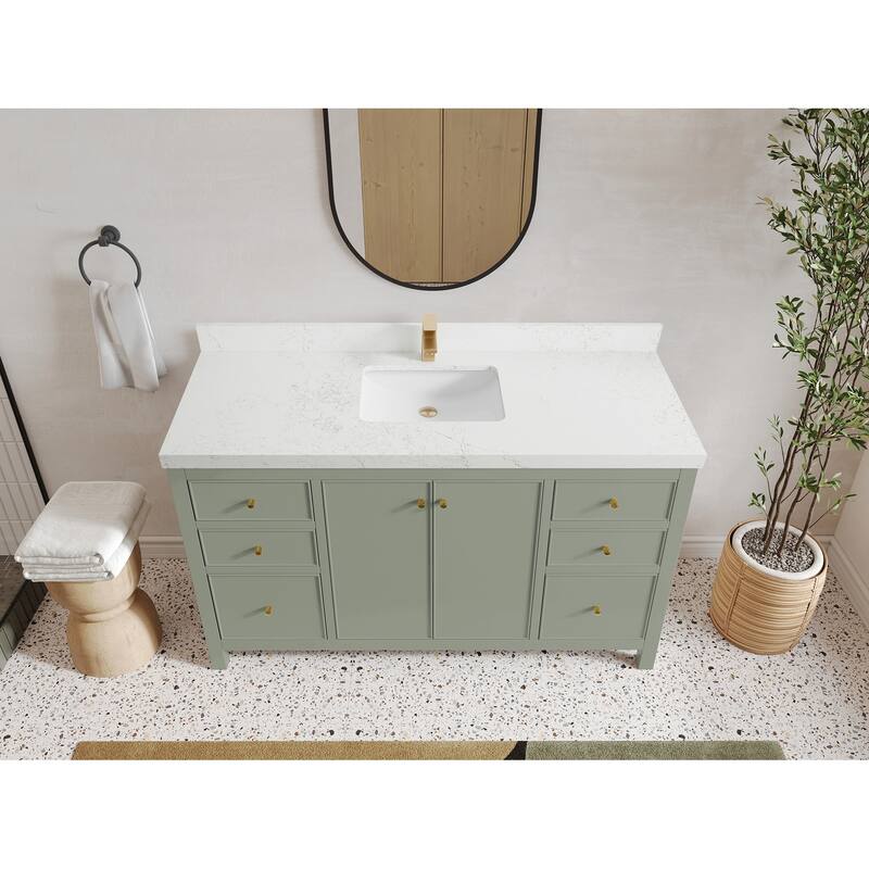 Willow Collections 60 in. W x 22 in. D Chicago Single Bowl Sink Bathroom Vanity with Countertop - 2”Empira White - Evergreen