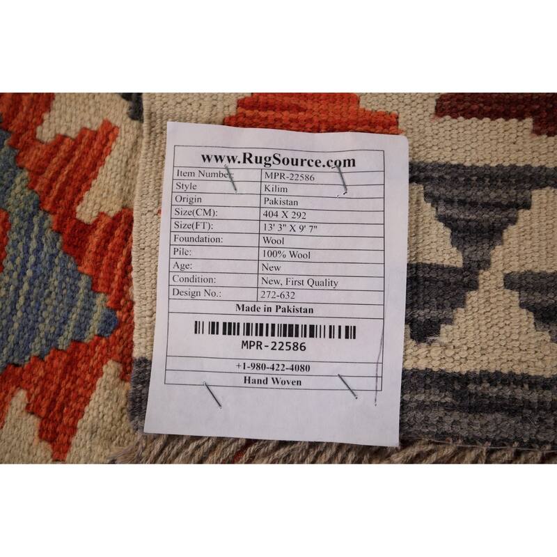 South Western Kilim Oriental Area Rug Flatweave Wool Carpet - 9'7" x 13'3"