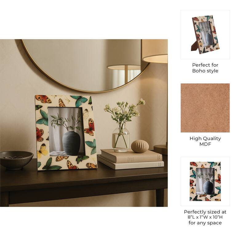 Wood Resin Butterflies Photo Frame Decor - Ivory