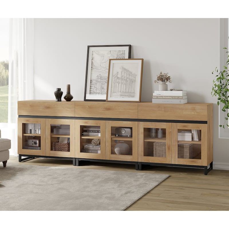 Modern Dresser With Glass Doors, Drawer, And Adjustable Shelf - Multifunctional Storage Cabinet For Living Room Or Bedroom