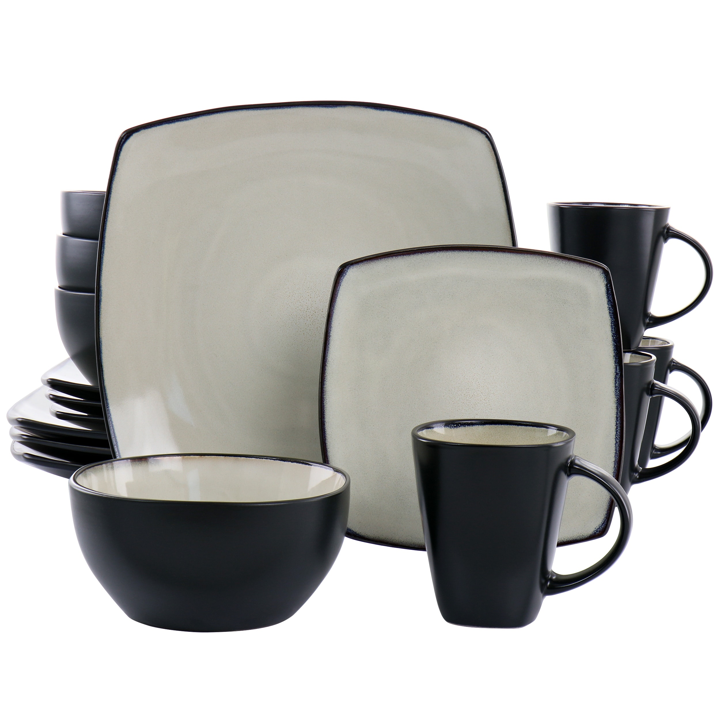 Gibson Elite Soho Lounge 16pc Square Stoneware Dinnerware Set in
