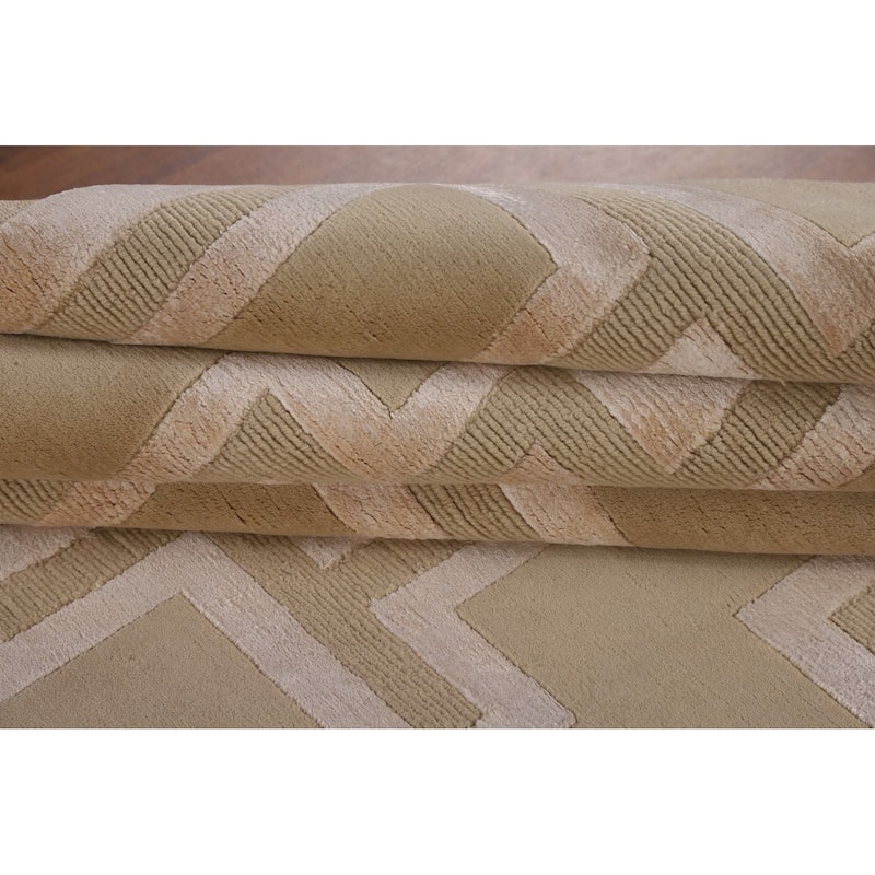 Geometric Modern Large Area Rug Hand-Knotted Wool Carpet - 10'0" x 13'7"