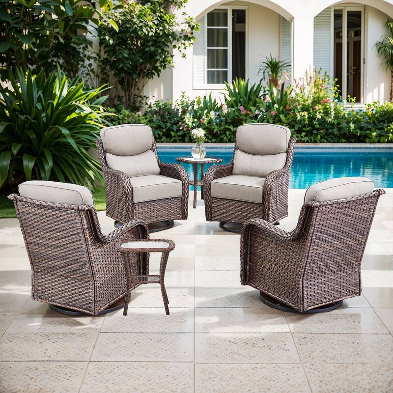 Gymojoy 6-Piece Patio Furniture Set with Swivel Glider Chairs, 6-Inch Ultra-Plush Cushions & Water-Resistant Olefin Fabric