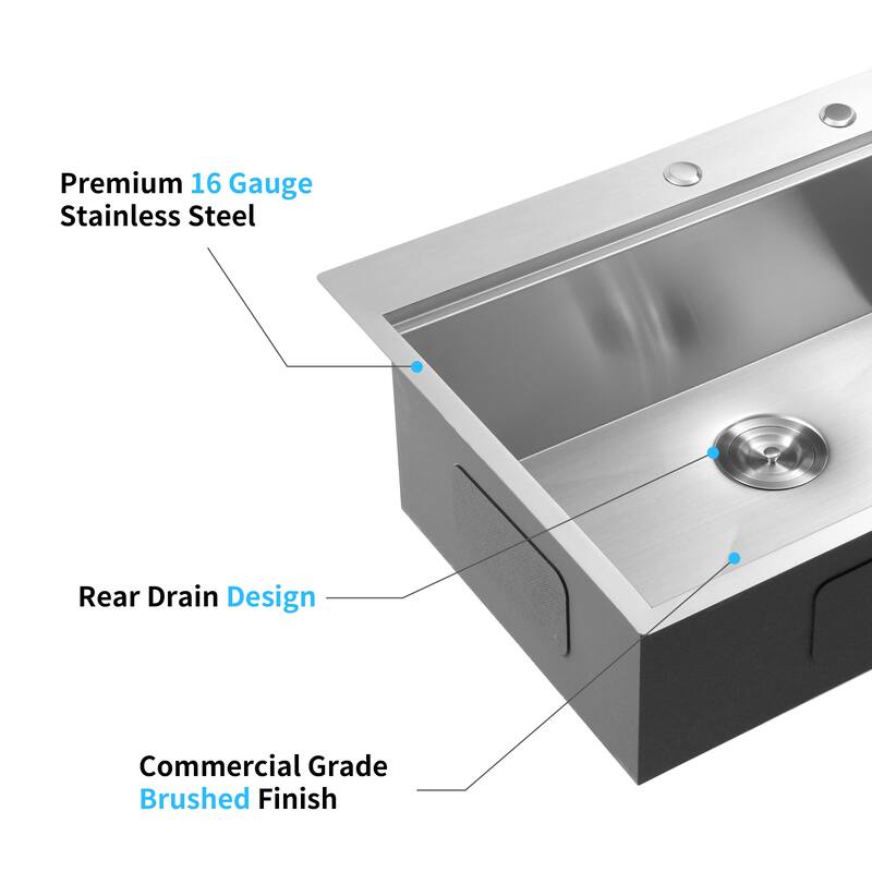 Undermount Single Bowl Stainless Steel Kitchen Sink with Workstation