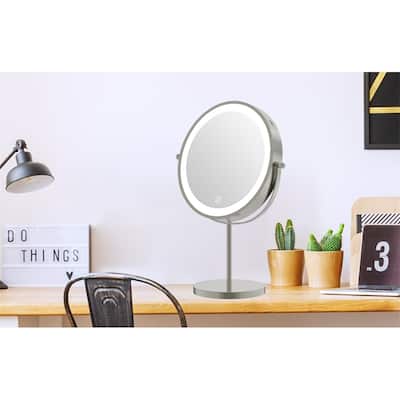 1X/10X 360 Rotation Makeup Mirror w/ Lights, 3 Color Lighting Dimmable
