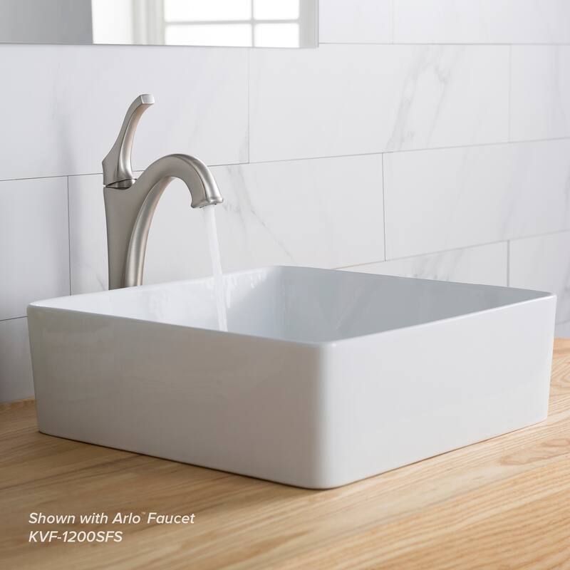 KRAUS 15 5/8 inch Viva Square White Ceramic Vessel Bathroom Sink