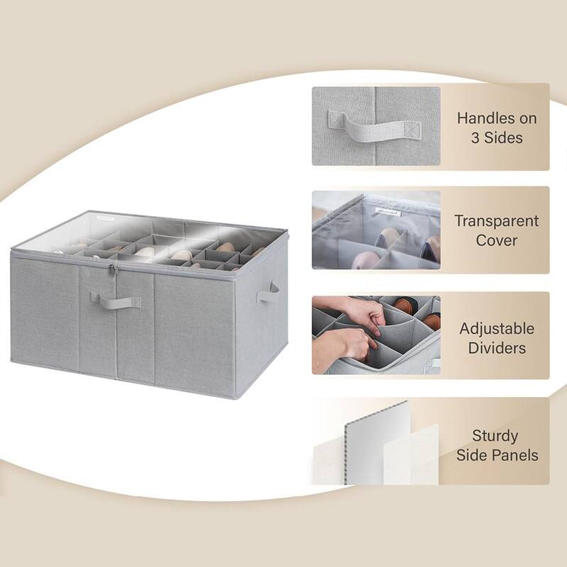 Shoe Organizer,Adjustable Dividers & Clear Cover