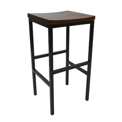 30" Chestnut Brown and Black Bar Stool with Saddle Seat