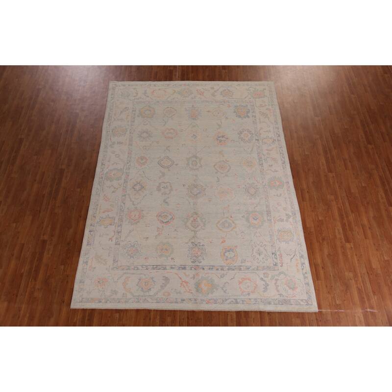 Hand Knotted Oriental 100% Wool Carpet Transitional All-Over Beige & Ivories Oushak Area Rug - 11' 4'' X 8' 4''