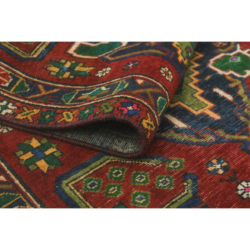 Fine Vintage Distressed Erleen Red/Navy Runner - 3'8" x 10'6"