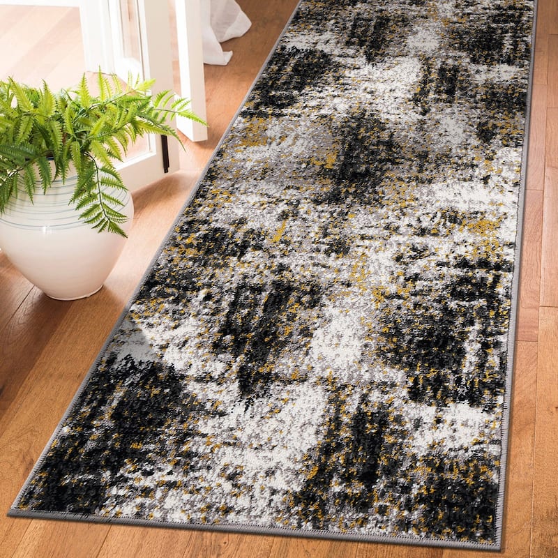World Rug Gallery Adare Contemporary Abstract Area Rug - 2'7" X 12' - Yellow