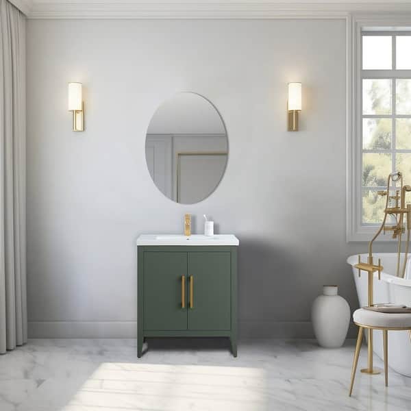 Vanity Art 30 in. W x 18.5 in D x 34 in. H Single-Sink Bathroom Vanity Cabinet in Driftwood Gray with Ceramic Top in White