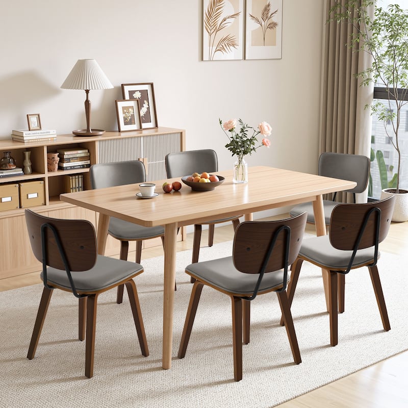 Faux Leather Upholstered Dining Chairs Set of 2/4 with Wood Legs - 32.3"H x 18.5"W x 21.8"D