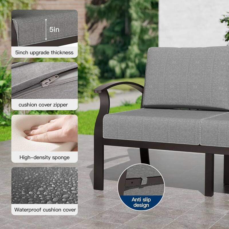 Kullavik Aluminum Outdoor Patio Sectional Sofa Set with Swivel Rocking Chairs and Coffee Table