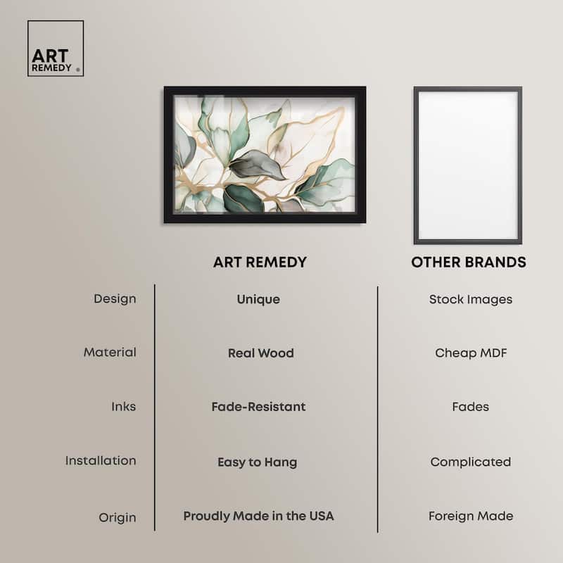 Golden Veined Leaves II Shadowbox by Art Remedy