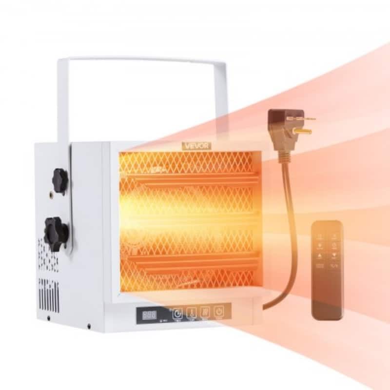 White 4800W Electric Garage Heater with Remote and Thermostat Control - 12.2 x 12.4 x 11 in