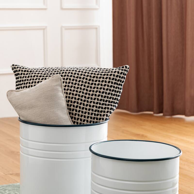 Glitzhome Industrial Farmhouse Round Storage Side Tables (Set of 2)