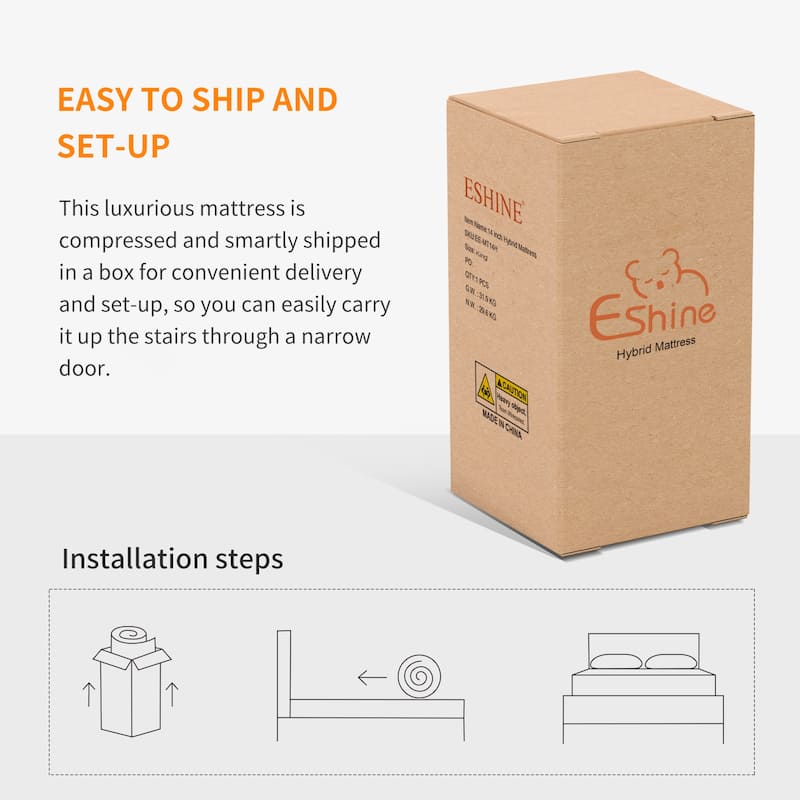 ESHINE Adjustable Bed Frame 12 inch Hybrid Memory Foam Mattress On