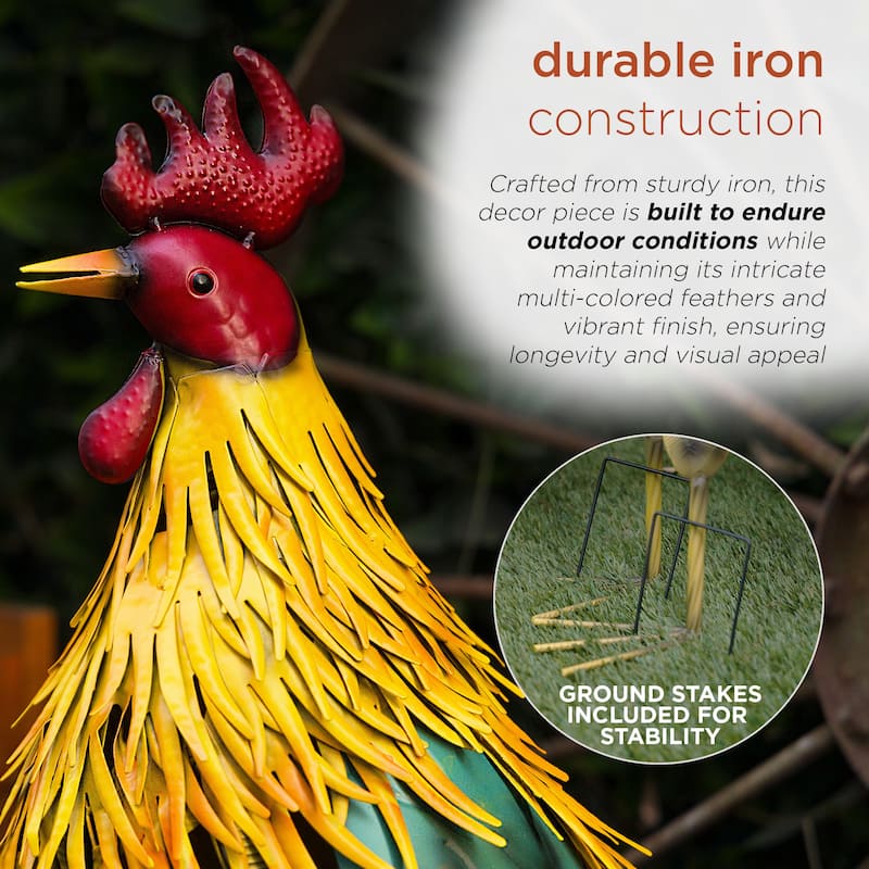 Metal Multi-Color Feathered Rooster Decor