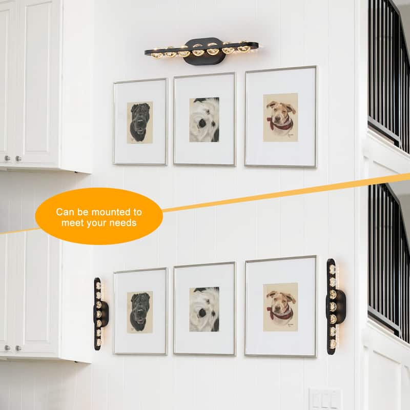 7-Light Modern Black Linear LED Vanity Light Clear Globe Glass Shades