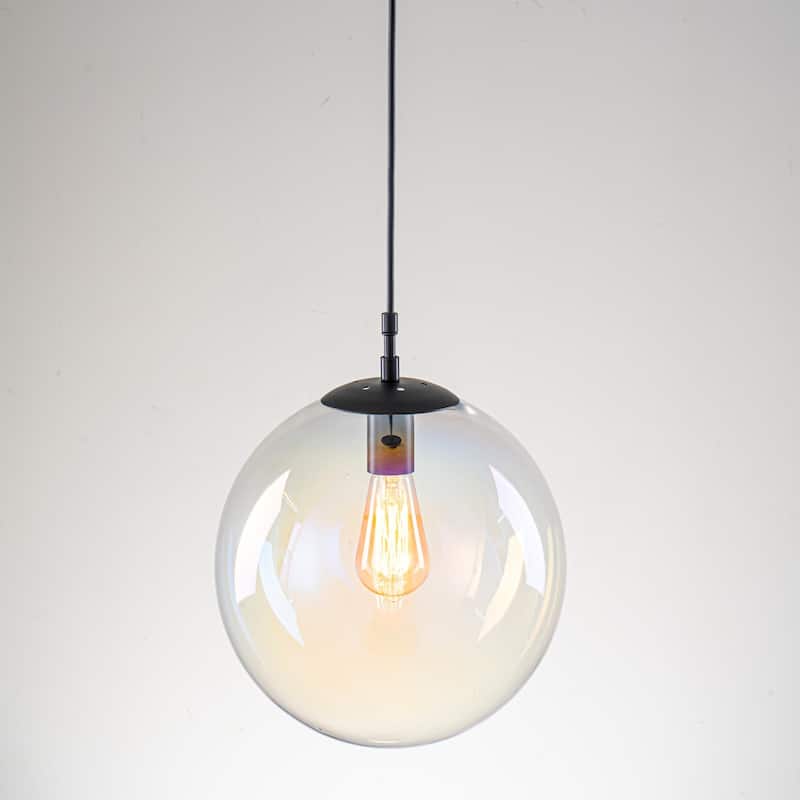 1-Light Modern Boho Iridescent Iron & Hand-Blown Glass Pendant Light for Dining Room - 1 Light