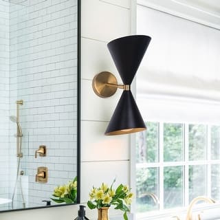 2-Light Black Gold UP Down Cone Wall Sconce