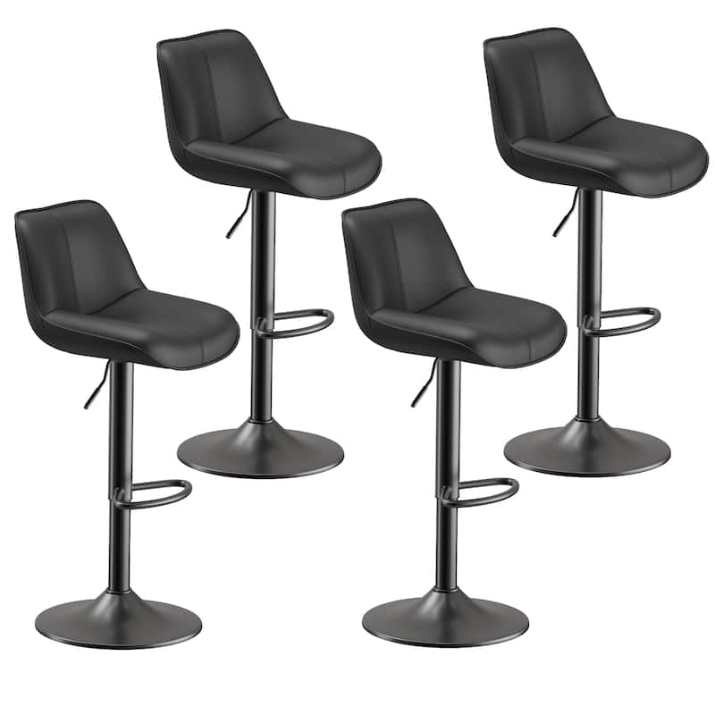 Bar Stools Adjustable Swivel Faux Leather Barstools with Footrests - Black - Set of 4